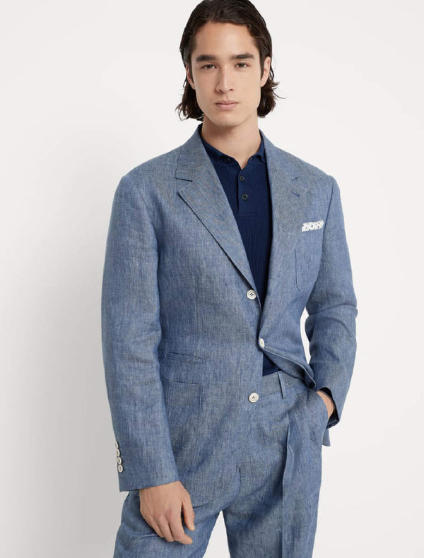 Denim-Effect Linen Deconstructed Blazer