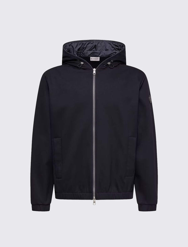 Leather Logo Cotton Blend Zip-Up Hoodie