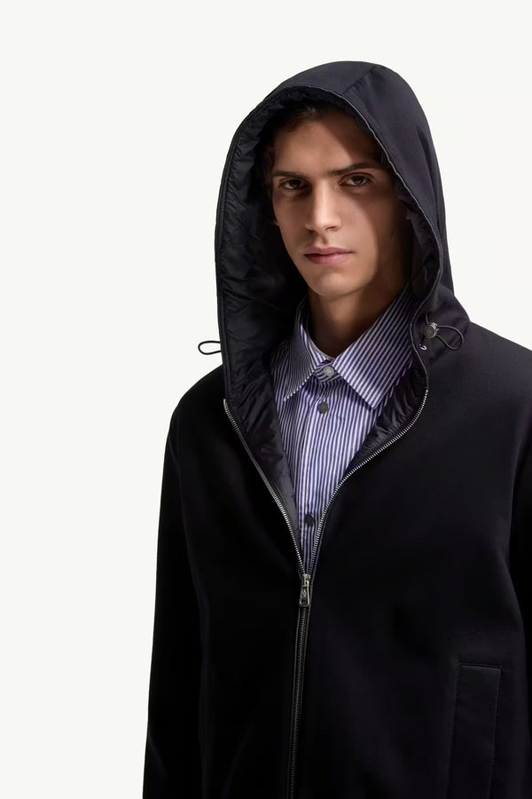 Leather Logo Cotton Blend Zip-Up Hoodie