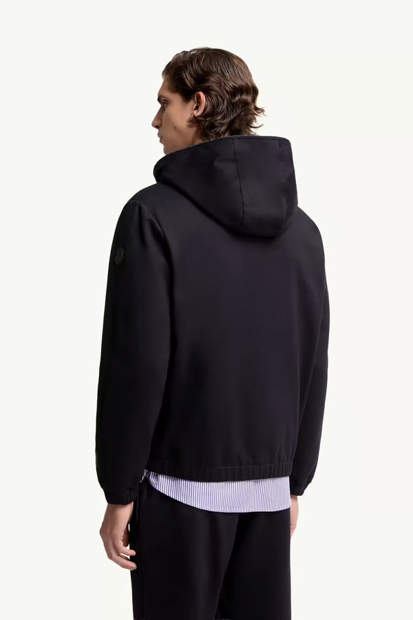 Leather Logo Cotton Blend Zip-Up Hoodie