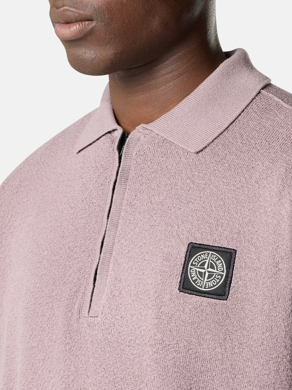 5100021 Short-Sleeve Knit Polo in Light Raw Hand Cotton