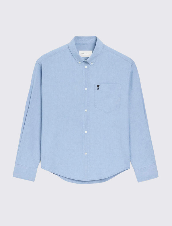 Boxy Embroidered Shirt in Cotton Chambray