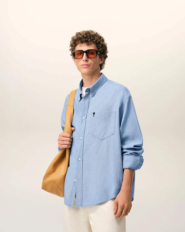 Boxy Embroidered Shirt in Cotton Chambray