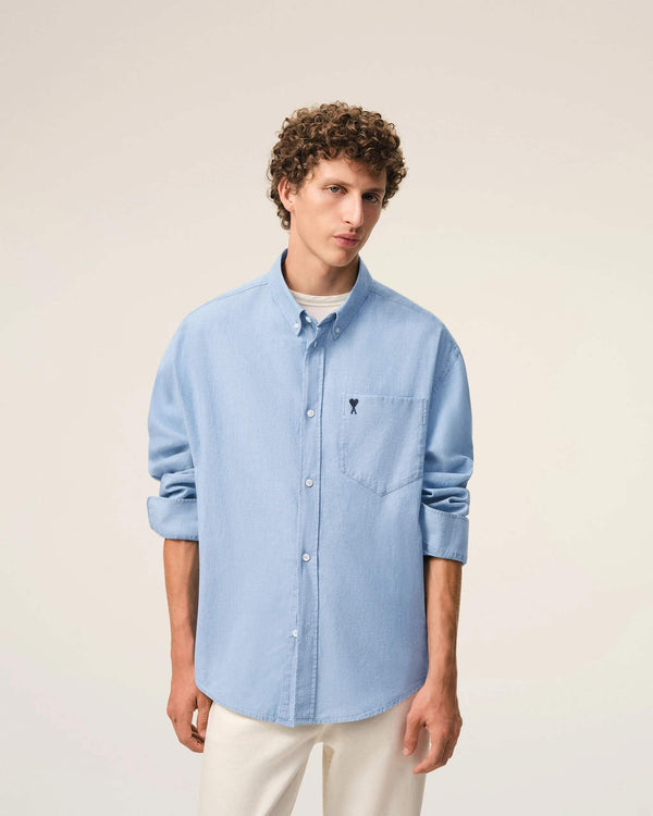 Boxy Embroidered Shirt in Cotton Chambray