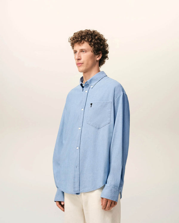 Boxy Embroidered Shirt in Cotton Chambray