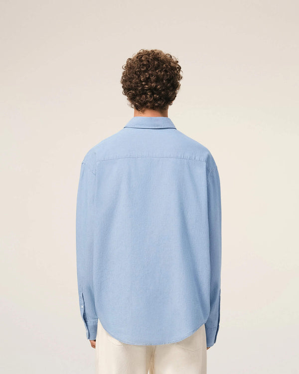 Boxy Embroidered Shirt in Cotton Chambray