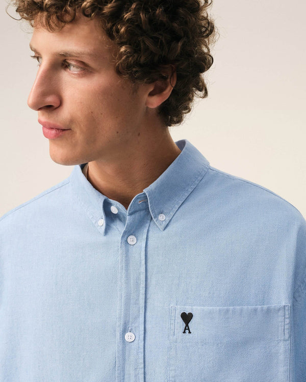 Boxy Embroidered Shirt in Cotton Chambray
