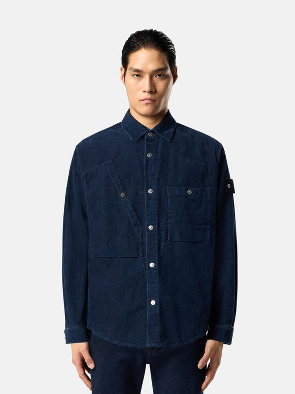 1100008 Indigo Micro Corduroy-Rinsed Overshirt