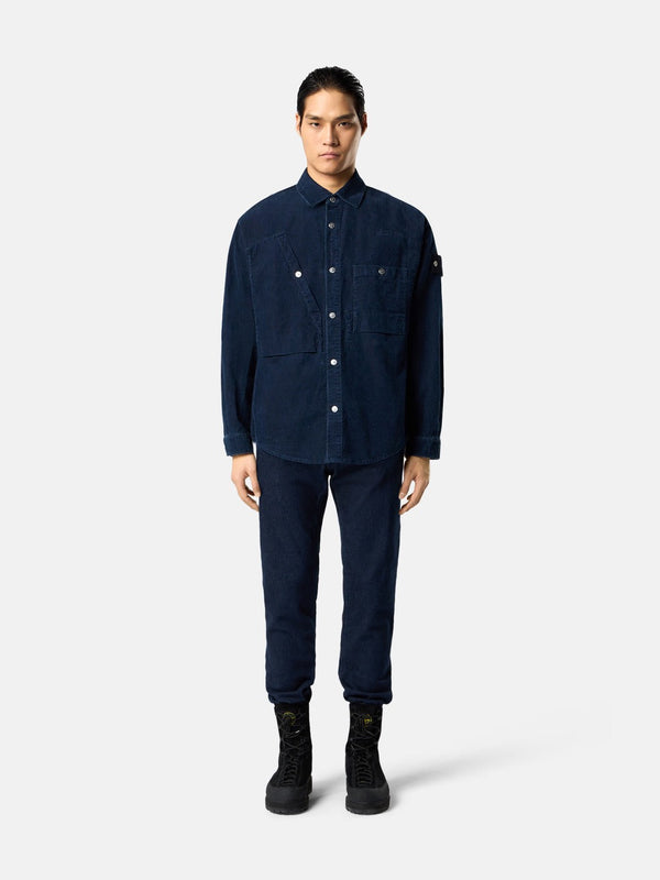 1100008 Indigo Micro Corduroy-Rinsed Overshirt