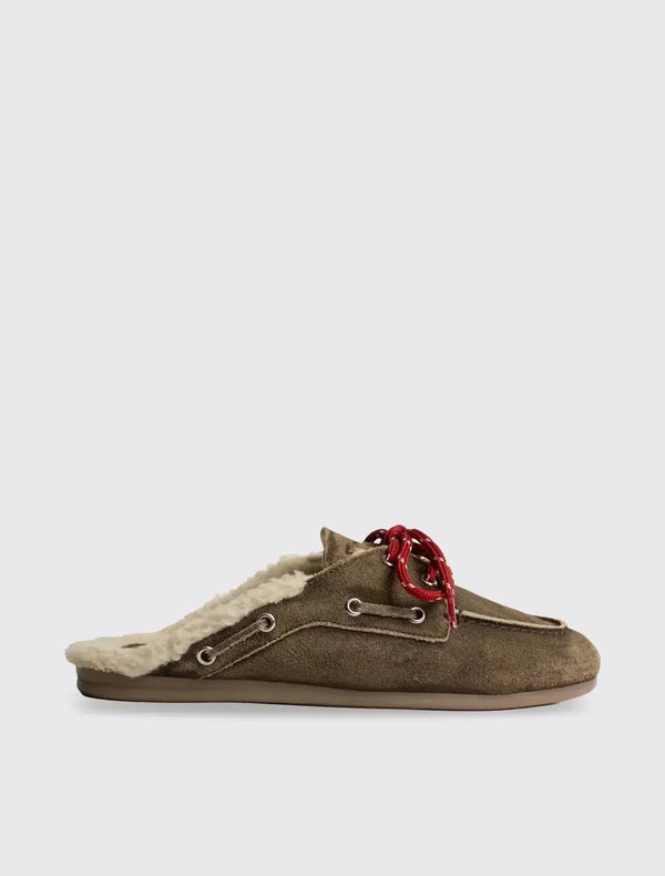Boat Loafer Mule Fur Suede