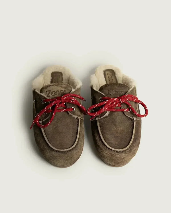 Boat Loafer Mule Fur Suede