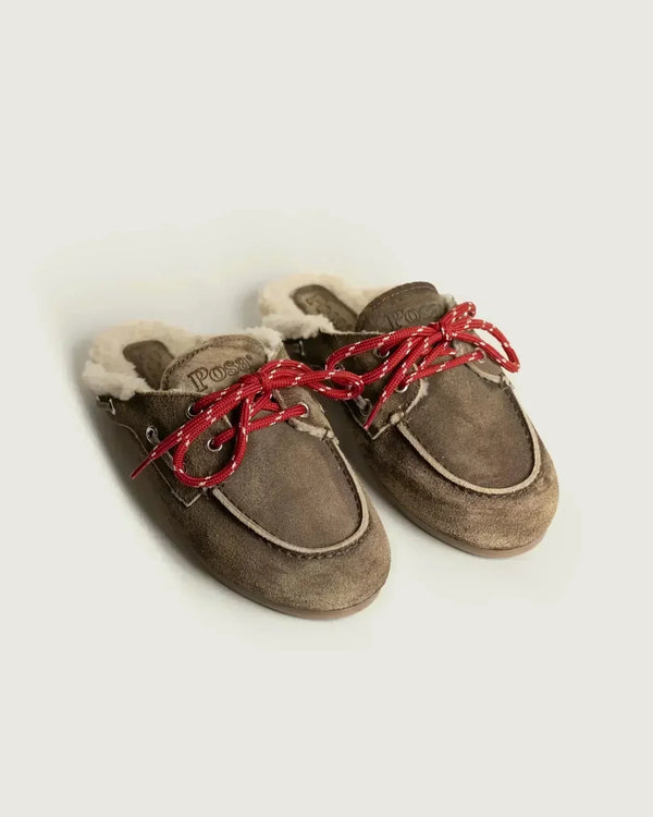 Boat Loafer Mule Fur Suede