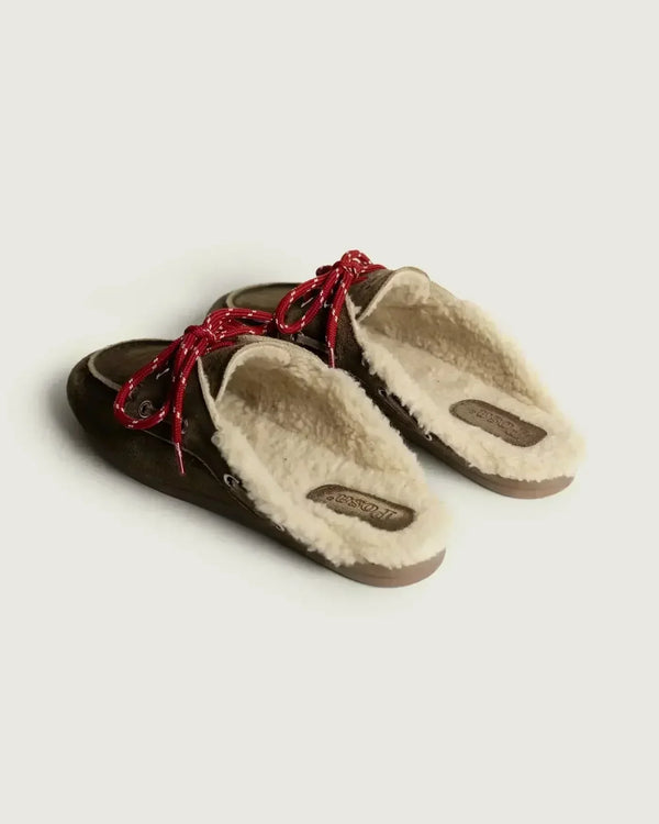 Boat Loafer Mule Fur Suede
