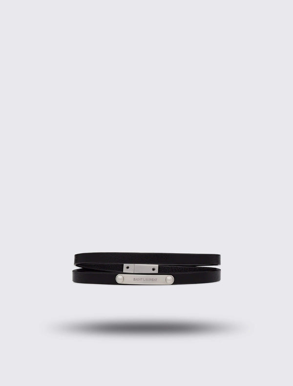 Double-wrap ID Bracelet in Leather and Metal