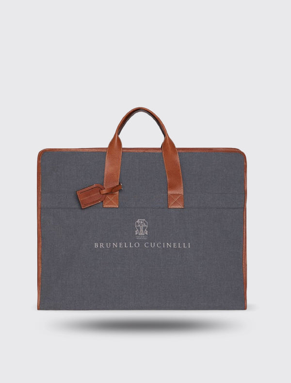 Water-Resistant Fabric and Grained Calfskin Garment Bag