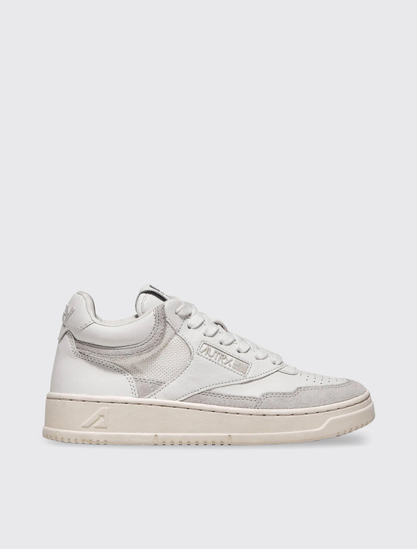 Open Mid Sneakers in Leather and Suede