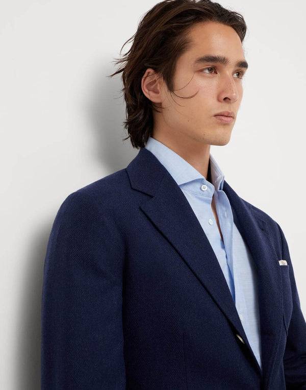 Diagonal Twill Unconstructed Blazer in Wool Silk and Cashmere