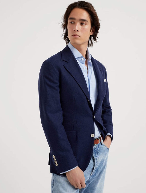 Diagonal Twill Unconstructed Blazer in Wool Silk and Cashmere