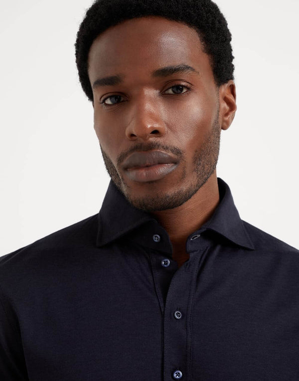 Long Sleeve Polo Jersey in Silk and Cotton