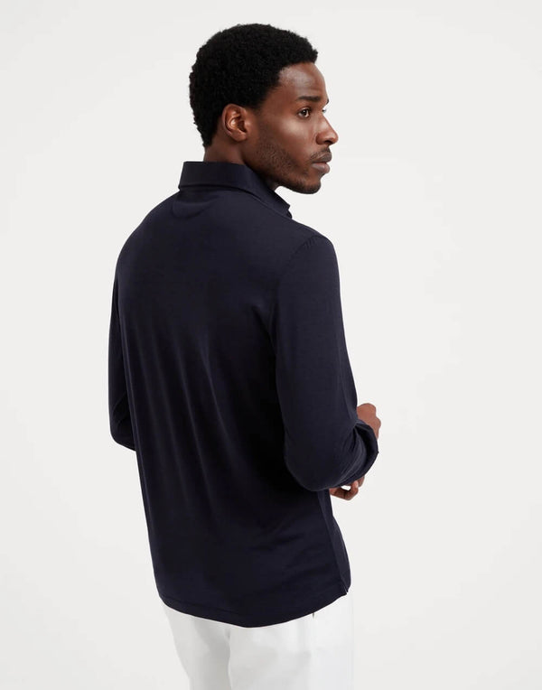 Long Sleeve Polo Jersey in Silk and Cotton