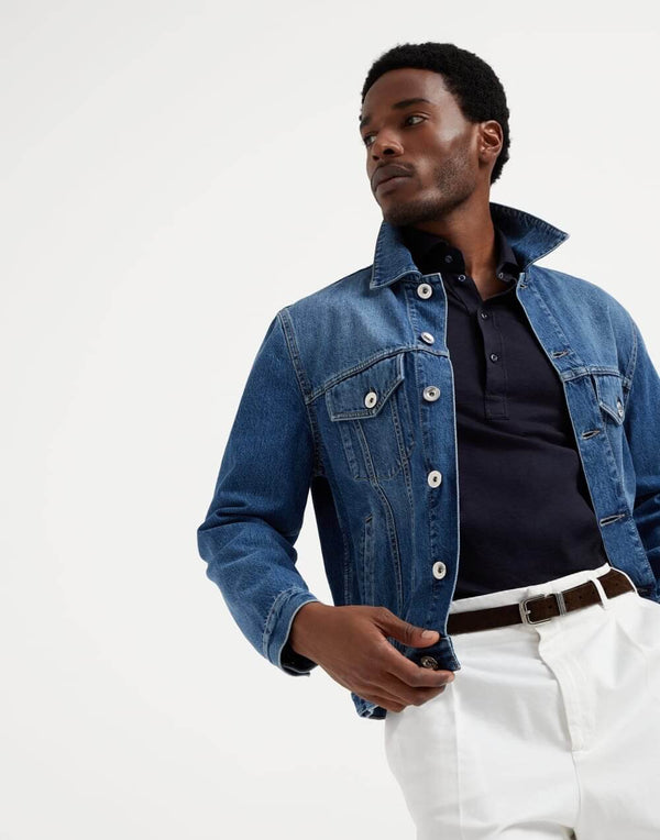Long Sleeve Polo Jersey in Silk and Cotton