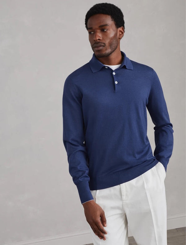 Polo-Style Sweater in Virgin Wool and Cashmere