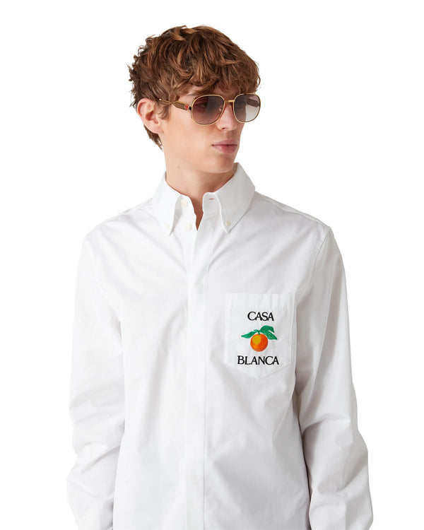 Embroidered Orange Oxford Shirt