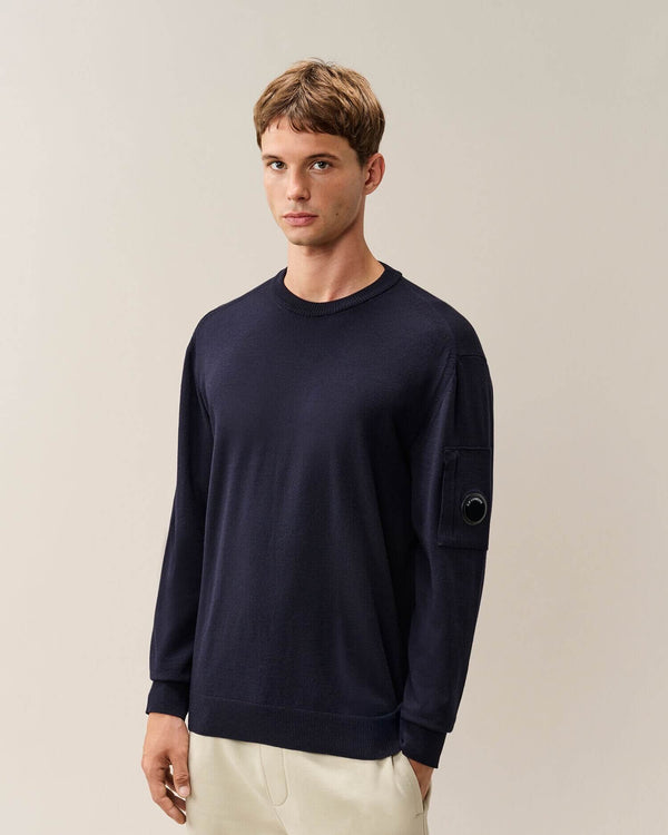 Extrafine Merino Wool Lens Crewneck Sweater