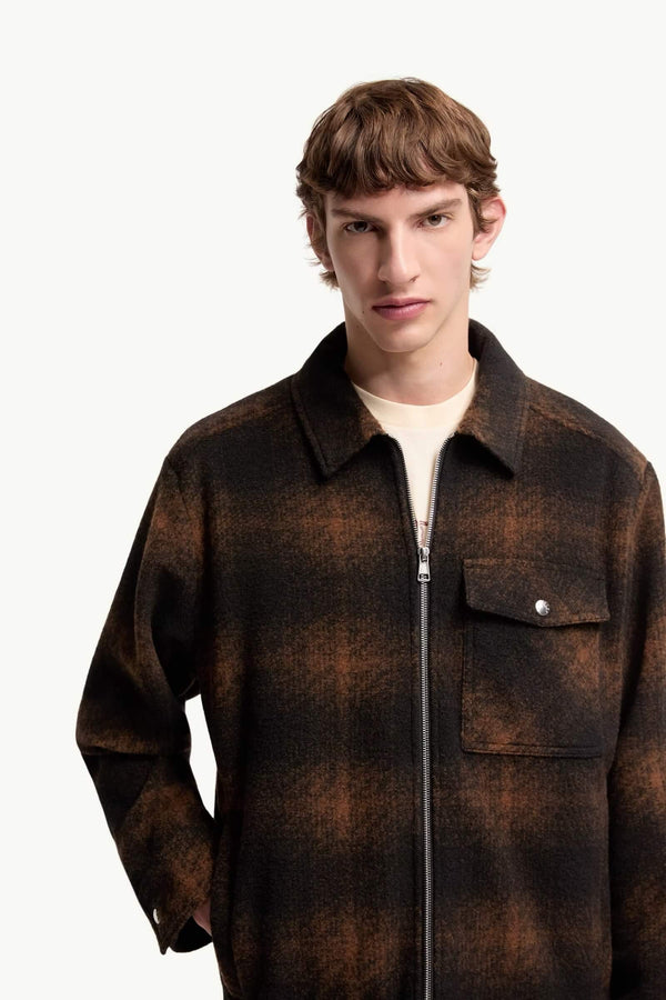 Check Jersey Zip-Up Shirt Jacket