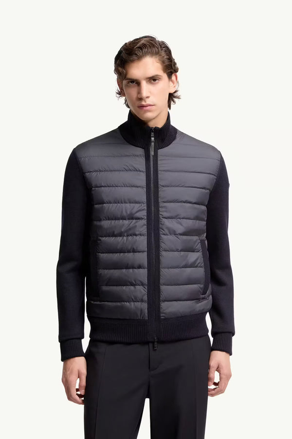 Padded Zip-Up Wool Cardigan