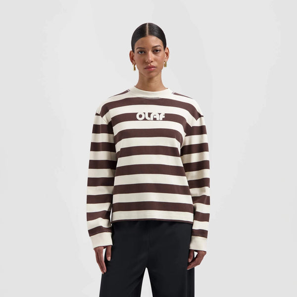 W Striped Rib Retro Logo Crewneck