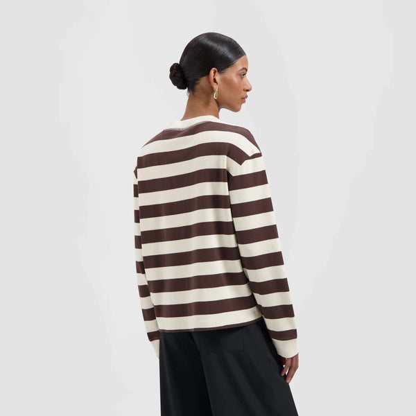 W Striped Rib Retro Logo Crewneck