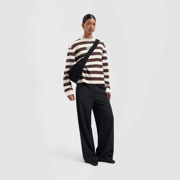 W Striped Rib Retro Logo Crewneck