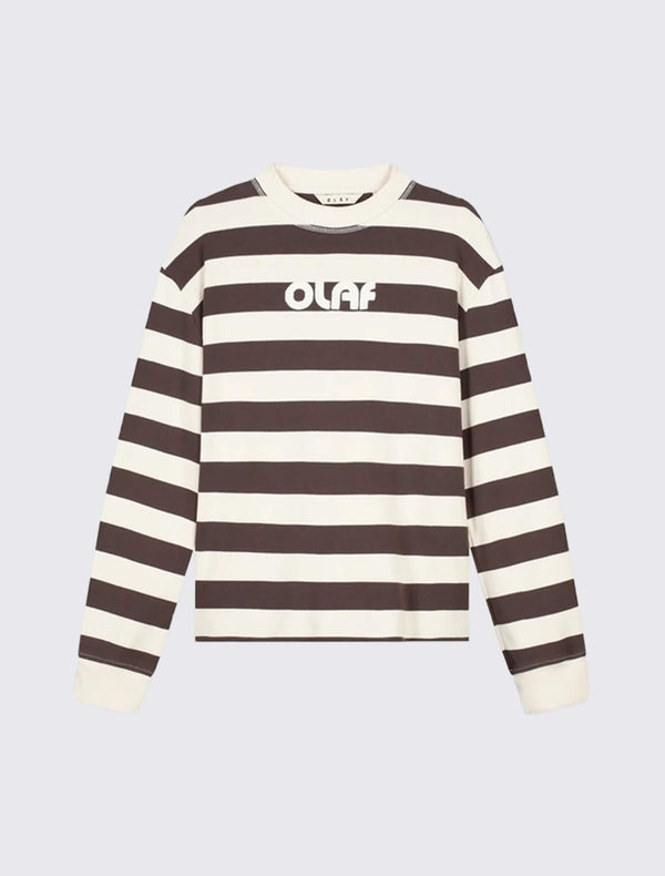 W Striped Rib Retro Logo Crewneck