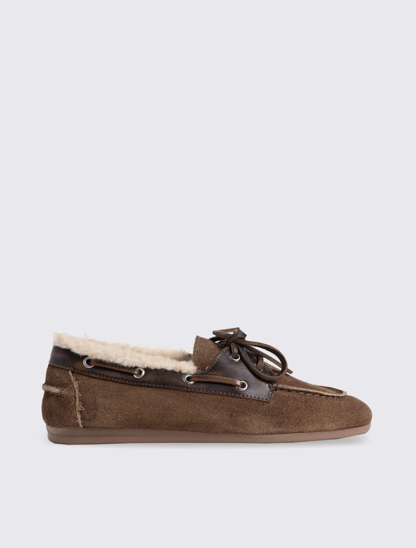 Boat Loafer Brushed Fur Suede Leather