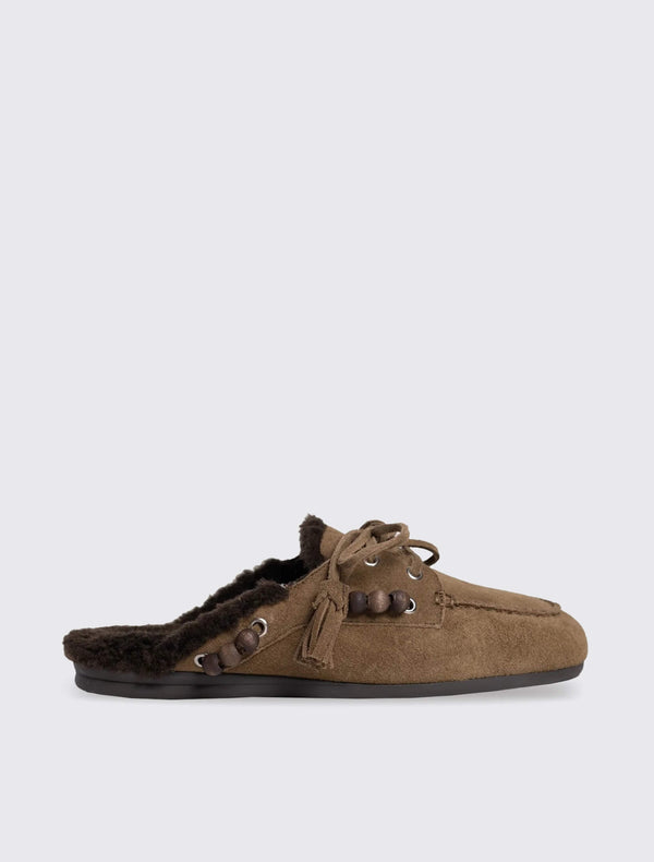 Boat Loafer Mule Fur Beads