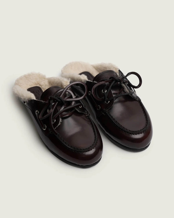 Boat Loafer Mule Fur Box Leather