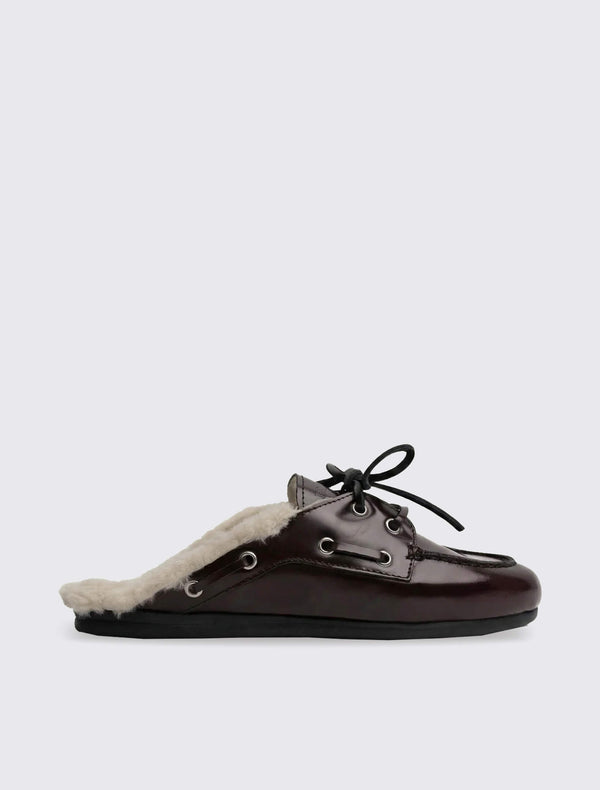 Boat Loafer Mule Fur Box Leather