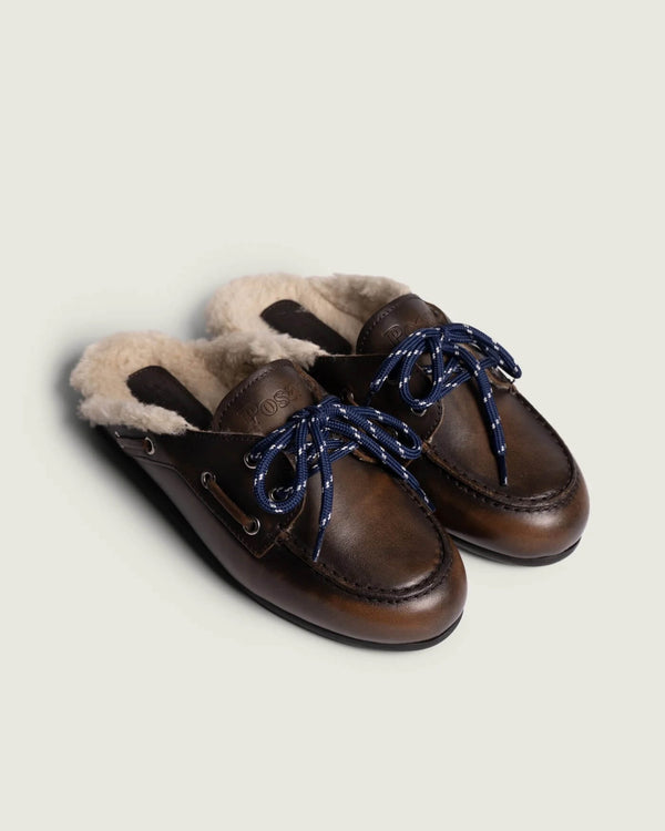 Boat Loafer Mule Fur Brushed Leather