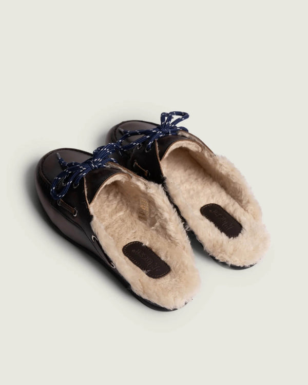 Boat Loafer Mule Fur Brushed Leather