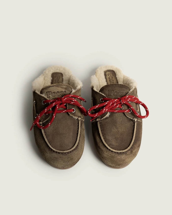 Boat Loafer Mule Fur Brushed Suede