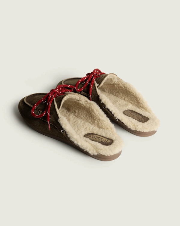 Boat Loafer Mule Fur Brushed Suede