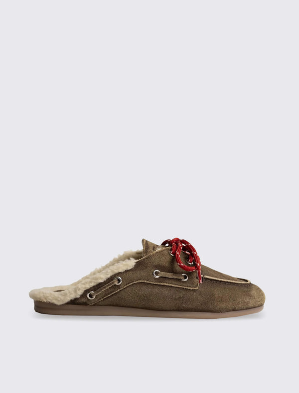 Boat Loafer Mule Fur Brushed Suede