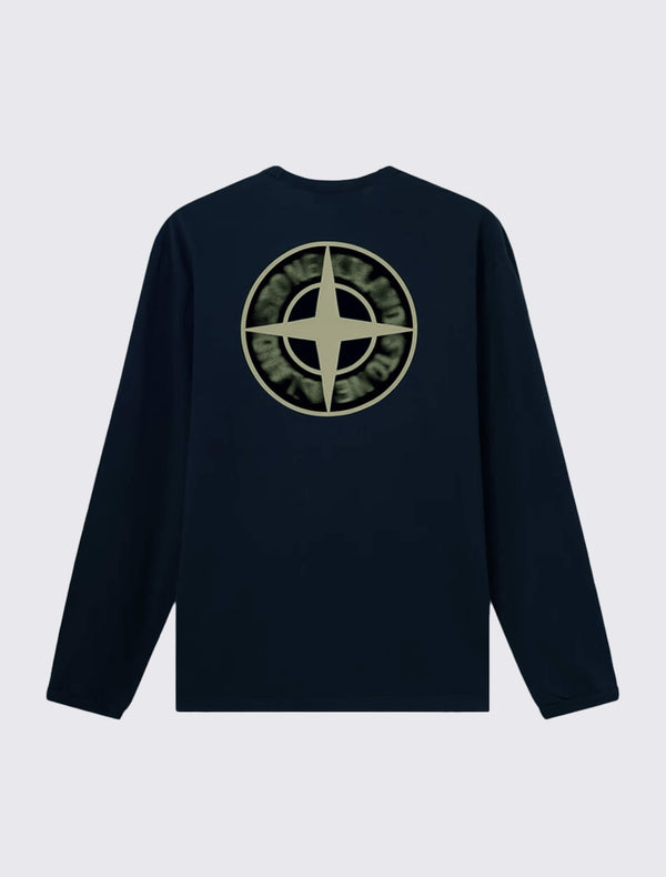 2100029 Long-Sleeve T-Shirt with Blurred Compass Print