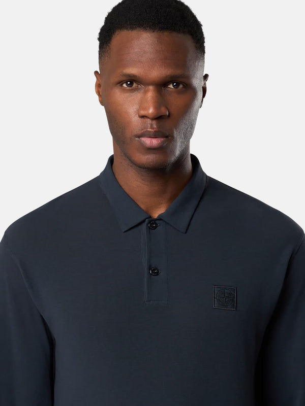 2200005 Ghost Long-Sleeve Polo Shirt in Crepe Cotton