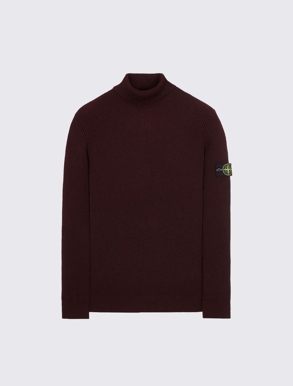 Polo Neck Knit in Full-Rib Wool